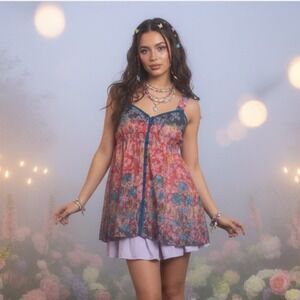 Lucca Women S Floral Print Sleeveless Button Front Empire Waist‎ Top